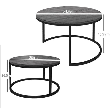 Round nesting coffee table, set of 2, black wood finish
