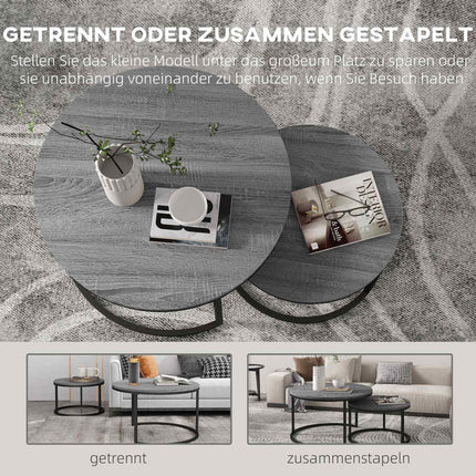 Round nesting coffee table, set of 2, black wood finish