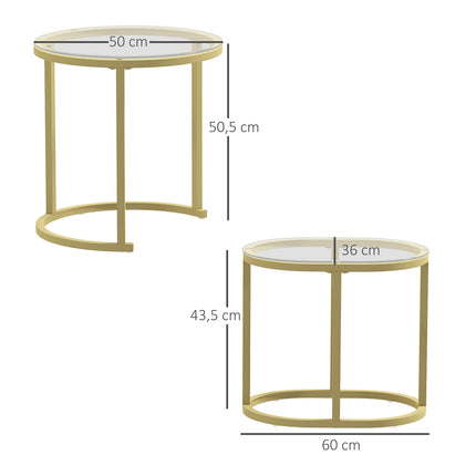 Round coffee table set of 2, stackable steel frame, gold