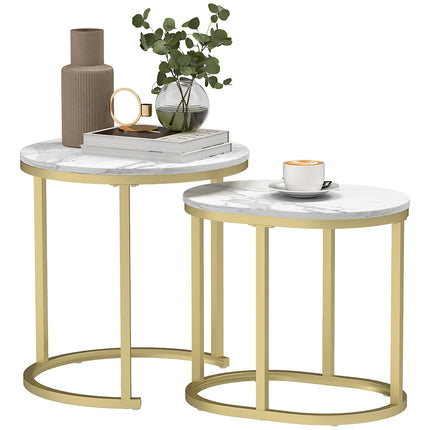 Round coffee table set of 2 with steel frame - White