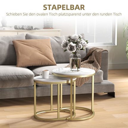Round coffee table set of 2 with steel frame - White