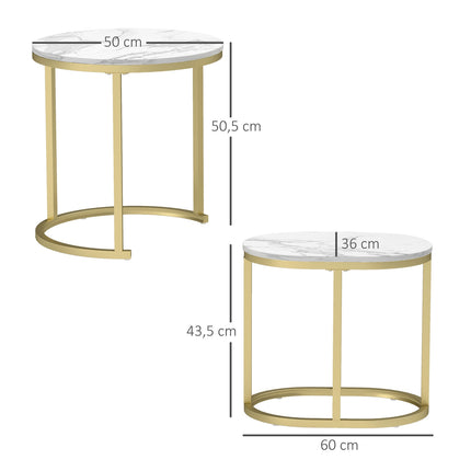 Round coffee table set of 2 with steel frame - White