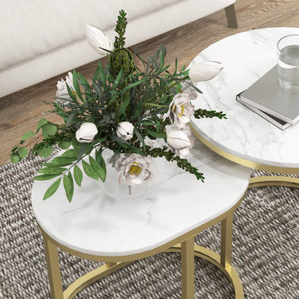 Round coffee table set of 2 with steel frame - White