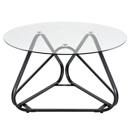 Round Coffee Table, Tempered Glass & Metal Frame, 80x80 cm