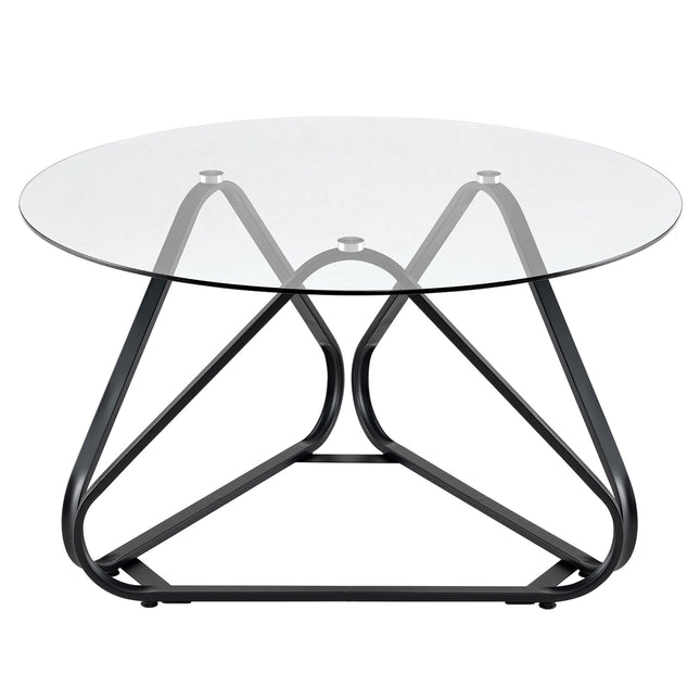 Round Coffee Table, Tempered Glass & Metal Frame, 80x80 cm