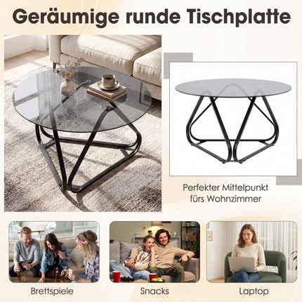 Round Coffee Table, Tempered Glass & Metal Frame, 80x80 cm