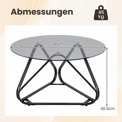Round Coffee Table, Tempered Glass & Metal Frame, 80x80 cm