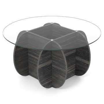 Round Coffee Table, Tempered Glass Top, Hidden Storage