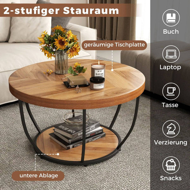 Round Coffee Table, Wood & Metal Frame, 2-Tier Design