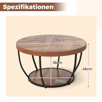 Round Coffee Table, Wood & Metal Frame, 2-Tier Design