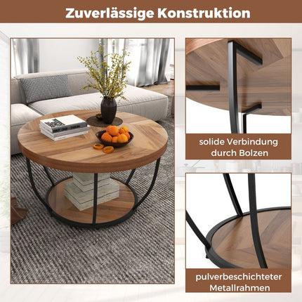 Round Coffee Table, Wood & Metal Frame, 2-Tier Design
