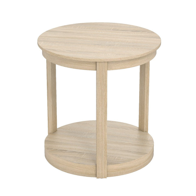 Round Coffee Table with 2 Tiers, Rubberwood Legs