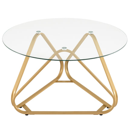 Round Coffee Table with Tempered Glass & Metal Frame