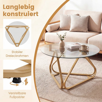 Round Coffee Table with Tempered Glass & Metal Frame