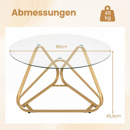 Round Coffee Table with Tempered Glass & Metal Frame