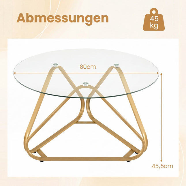 Round Coffee Table with Tempered Glass & Metal Frame