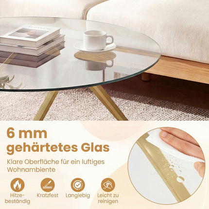 Round Coffee Table with Tempered Glass & Metal Frame