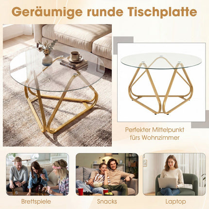 Round Coffee Table with Tempered Glass & Metal Frame