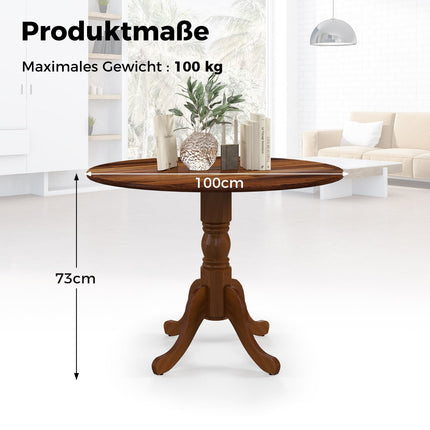 Round Dining Table, 100 cm Rubberwood, Seats 4, Walnut