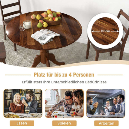 Round Dining Table, 100 cm Rubberwood, Seats 4, Walnut