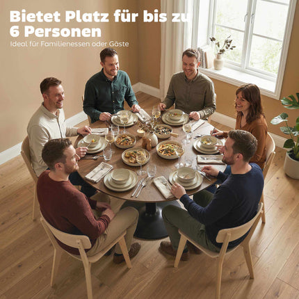 Round Dining Table, 110 cm, MDF and Steel, Seats 6