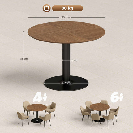 Round Dining Table, 110 cm, MDF and Steel, Seats 6