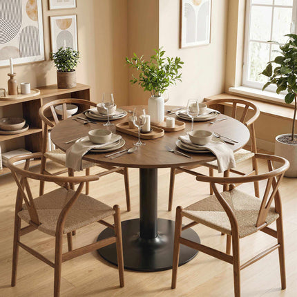 Round Dining Table, 110 cm, MDF and Steel, Seats 6