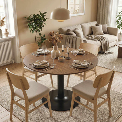 Round Dining Table, 110 cm, MDF and Steel, Seats 6