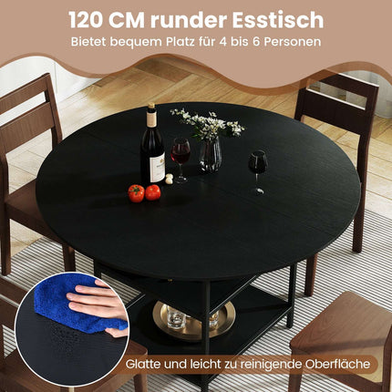 Round Dining Table, 120 cm, 2-Tier Shelf, Metal Frame