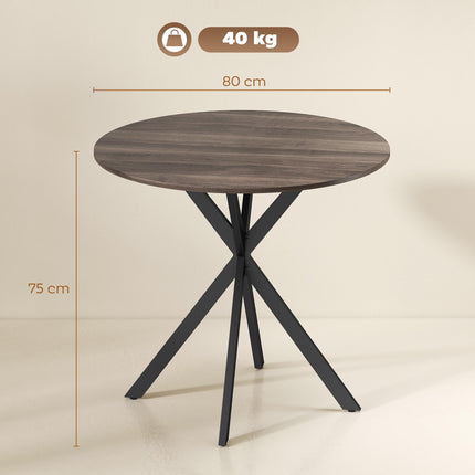 Round Dining Table, 80 cm, Wood Look, Metal Legs, Brown