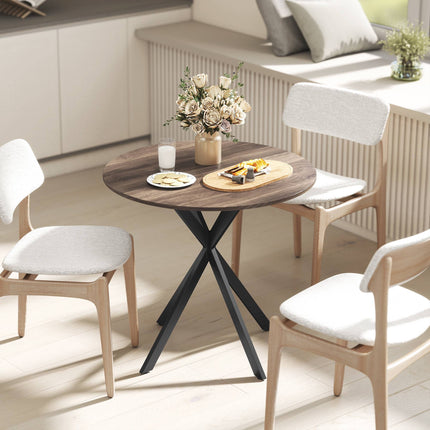 Round Dining Table, 80 cm, Wood Look, Metal Legs, Brown