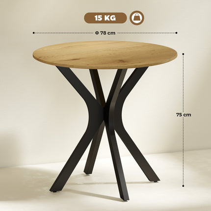 Round Dining Table, Modern Design, 78x78x75 cm, Natural Wood