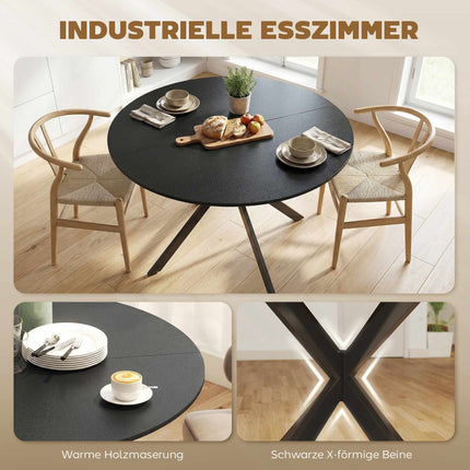 Round Dining Table, Wood-Look Surface, Seats 4, 120 cm