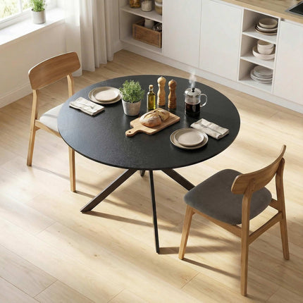 Round Dining Table, Wood-Look Surface, Seats 4, 120 cm