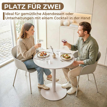 Round Dining Table for 2, Steel Frame, 60x60x72 cm, Beige