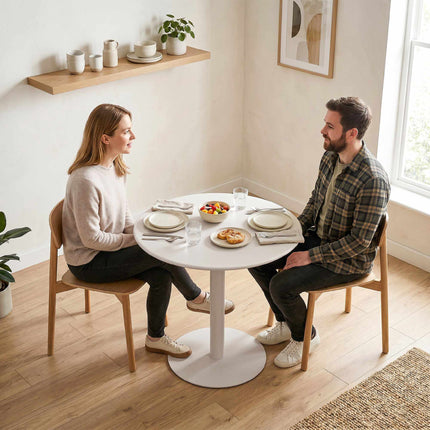 Round Dining Table for 2, Steel Frame, 60x60x72 cm, Beige