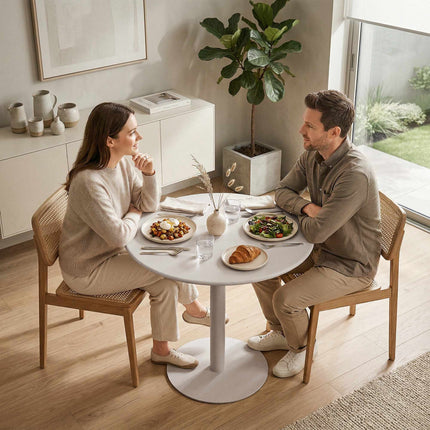 Round Dining Table for 2, Steel Frame, 60x60x72 cm, Beige