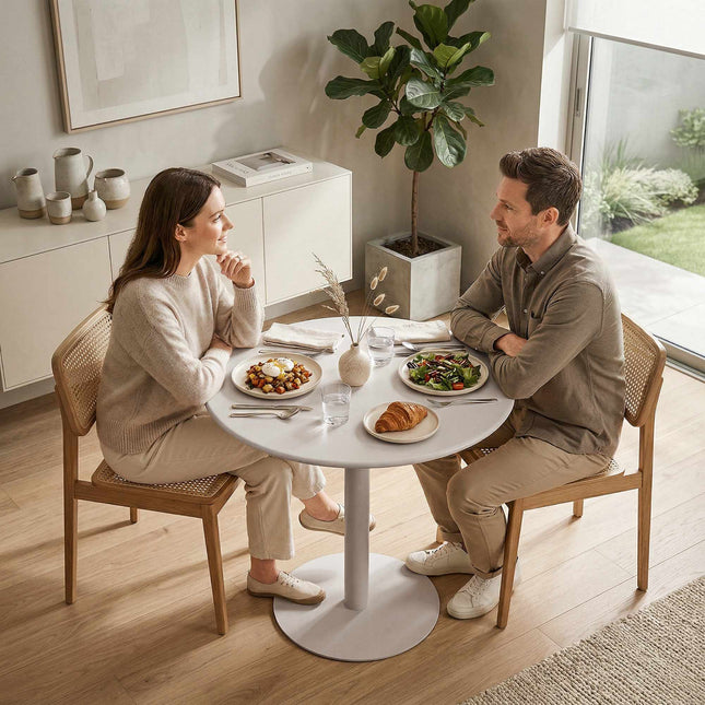 Round Dining Table for 2, Steel Frame, 60x60x72 cm, Beige