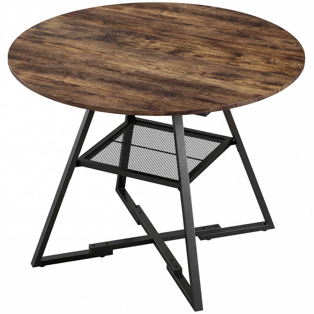 Round Dining Table for 4, 100 cm, Rustic Brown Wood Look