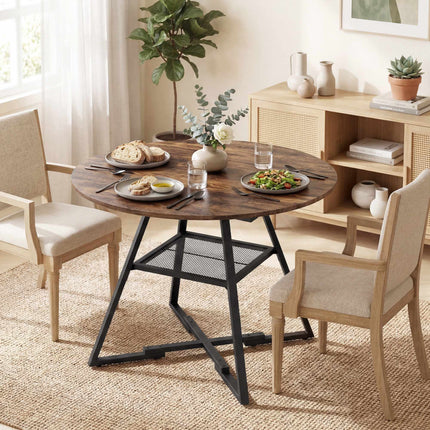 Round Dining Table for 4, 100 cm, Rustic Brown Wood Look