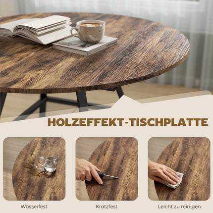Round Dining Table for 4, 100 cm, Rustic Brown Wood Look