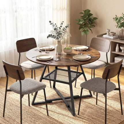 Round Dining Table for 4, 100 cm, Rustic Brown Wood Look