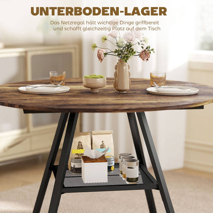 Round Dining Table for 4, 100 cm, Rustic Brown Wood Look