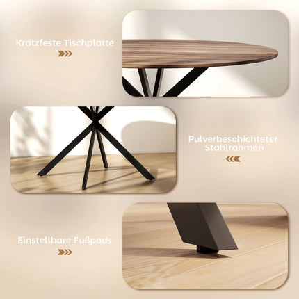 Round Dining Table for 4, Industrial Style, Dark Brown