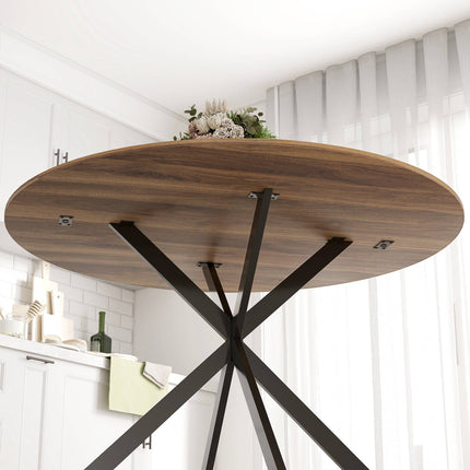Round Dining Table for 4, Industrial Style, Dark Brown