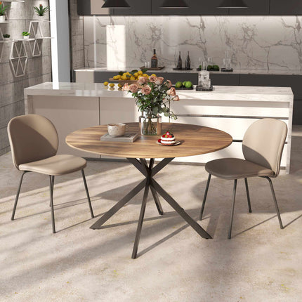 Round Dining Table for 4, Industrial Style, Dark Brown