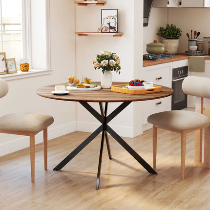 Round Dining Table for 4, Industrial Style, Dark Brown