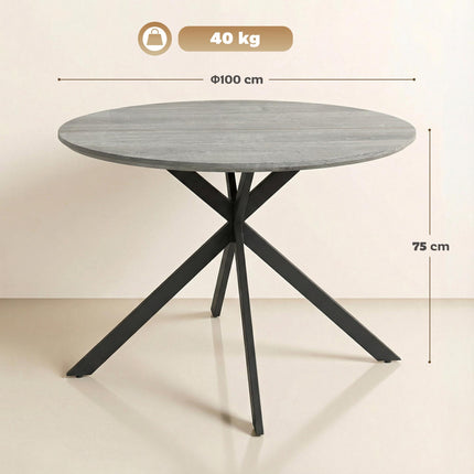 Round Dining Table for 4, Industrial Style, Grey