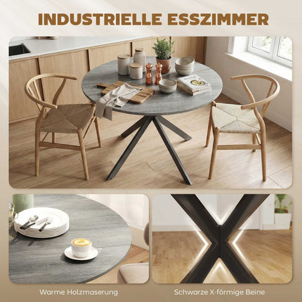 Round Dining Table for 4, Industrial Style, Grey