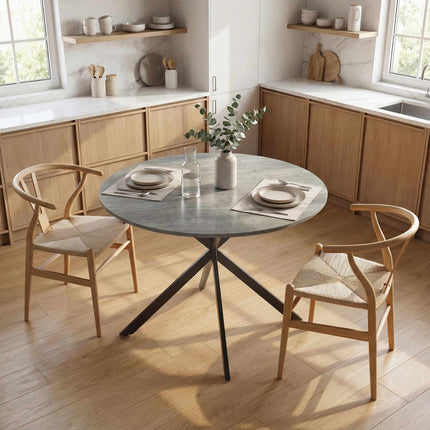 Round Dining Table for 4, Industrial Style, Grey